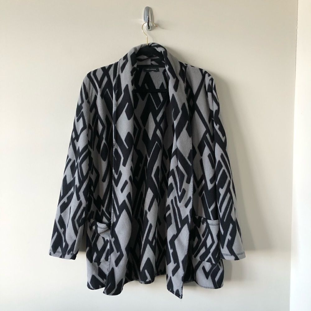 Lord & Taylor Aztec Black/Grey Open Cardigan